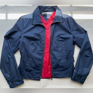Tommy Hilfiger Womens Waterproof Cinched Jacket Blue and Red